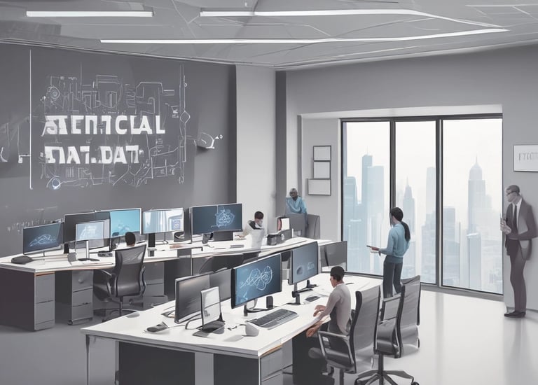 A clean workspace with a laptop displaying a project dashboard