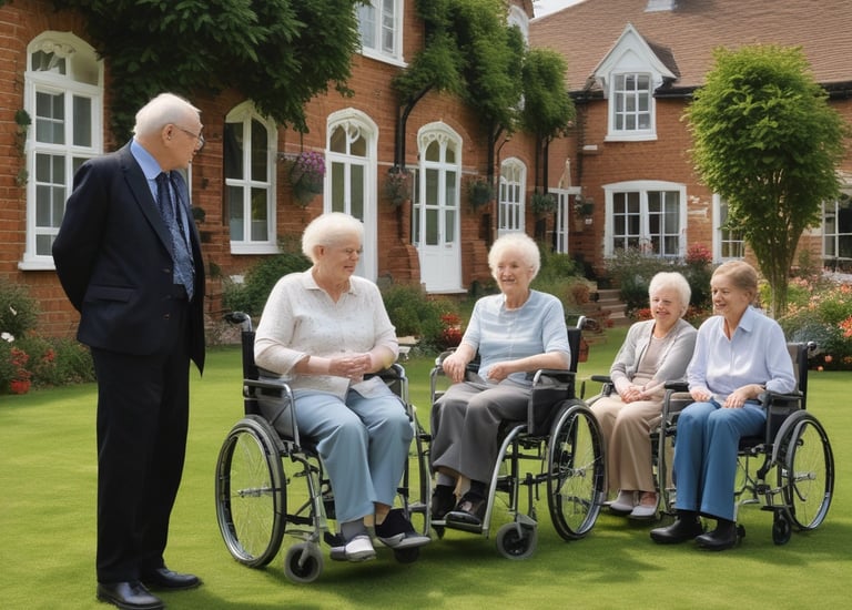 A residential street showcasing a large, elegant house with a beige exterior and white accents, surrounded by lush palm trees. The house features multiple stories with a spacious front yard and a modern design. A black car is parked in the driveway.
