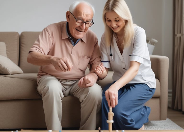 A coastal area features a collection of luxury homes set on a hillside. The houses vary in architectural style and are surrounded by lush greenery and tall palm trees. Below the homes, a marina is visible with several boats docked along the wooden piers extending into deep blue water. The sky above is partly cloudy, creating a relaxed and inviting atmosphere.