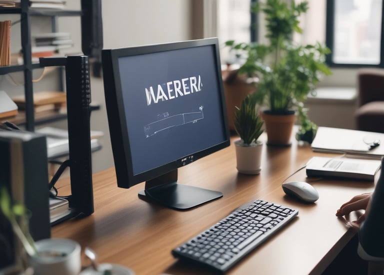 A silhouetted smartphone displays the Amazon Q logo against a blurred blue background with text. The logo is hexagonal with a stylized 'Q' in purple. The background text refers to a generative AI-powered assistant.