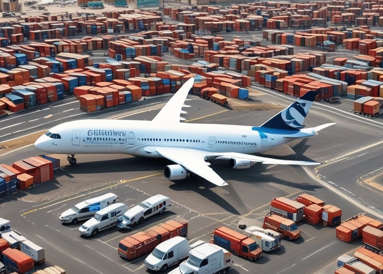 A loaded freight train car is seen on tracks, filled with cut logs stacked neatly at the back. To the left, a line of red cargo train cars is visible. The setting is an industrial railway area with overhead power lines and tracks extending into the distance. Autumn trees line the tracks, suggesting a late season setting.