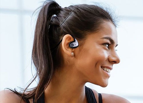 a woman with a sports earphones