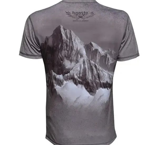 a mountaintopped t - shirt with a mountain view of the mountains