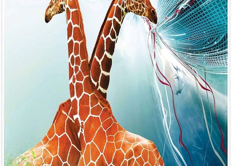 two giraffes standing next to each other