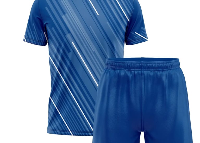 a soccer uniform with a blue and white striped shirt