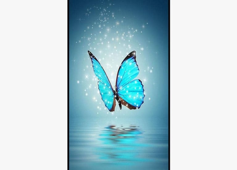 a blue butterfly on a blue background with stars