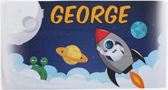 a cartoon character with a space shuttle in the background