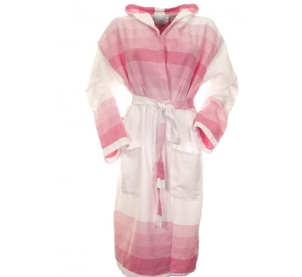 a pink and white rober with a hoodie
