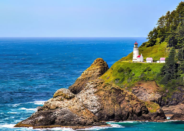 Lighthouse in Oregon over the Pacific Ocean