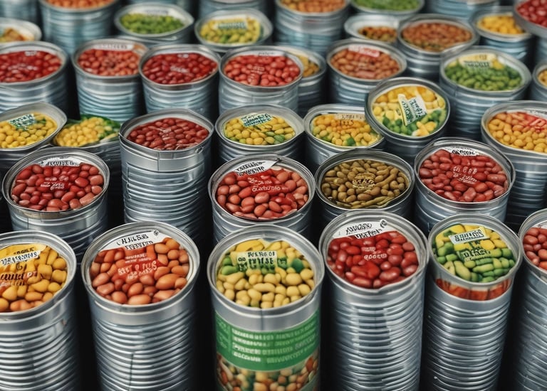 A market stall displays a variety of fresh fruits arranged in wicker baskets. The fruits include bananas, apples, mangos, oranges, and other colorful produce. Below, there are two large wicker baskets containing packaged goods. The setting is illuminated by warm overhead lights, creating a cozy atmosphere.