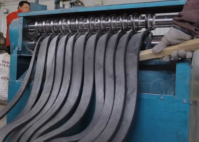 Rubber sheets cut into strips for further molding and production