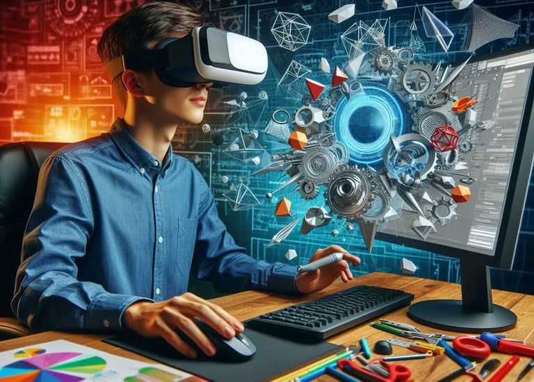 WIKXY Engineer working on a 3D printed part using VR headset. Available at WIKXY 3D Printing in Stoke-on-Trent.