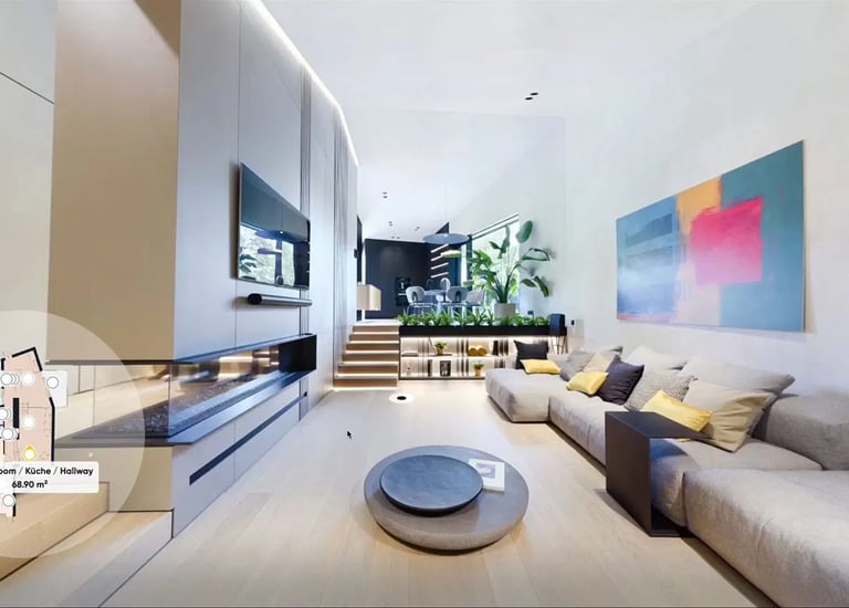 a living room with a couch and a television