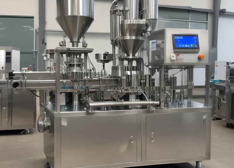 A large, industrial machine component is centrally positioned in a factory setting. The machinery appears to be part of a mechanical assembly line, mounted on a sturdy black stand with a metallic surface. The background includes structural beams and various pieces of industrial equipment, with a focus on mechanical and robust engineering. The floor is painted a rusty red and the walls have industrial elements such as piping and storage areas.