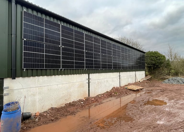 Vertical solar panels on Farm Building