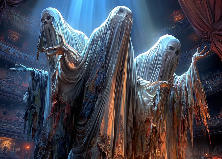 Halloween ghost in a spot light on a dance floor