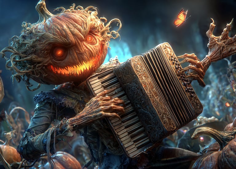 Halloween pumpkin king playing music