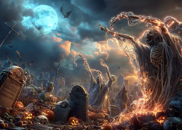 Album art for EmberVox song showing a spooky graveyard