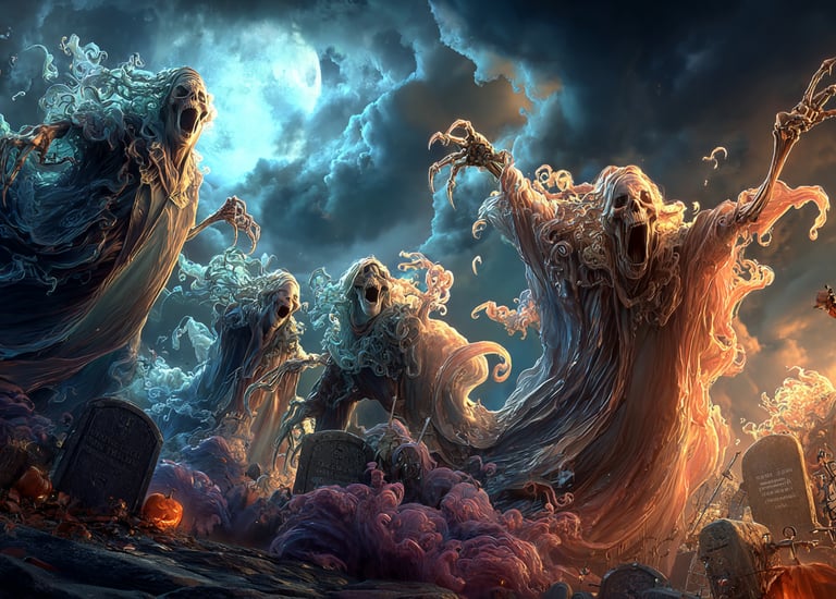 ghosts dancing to the halloween music