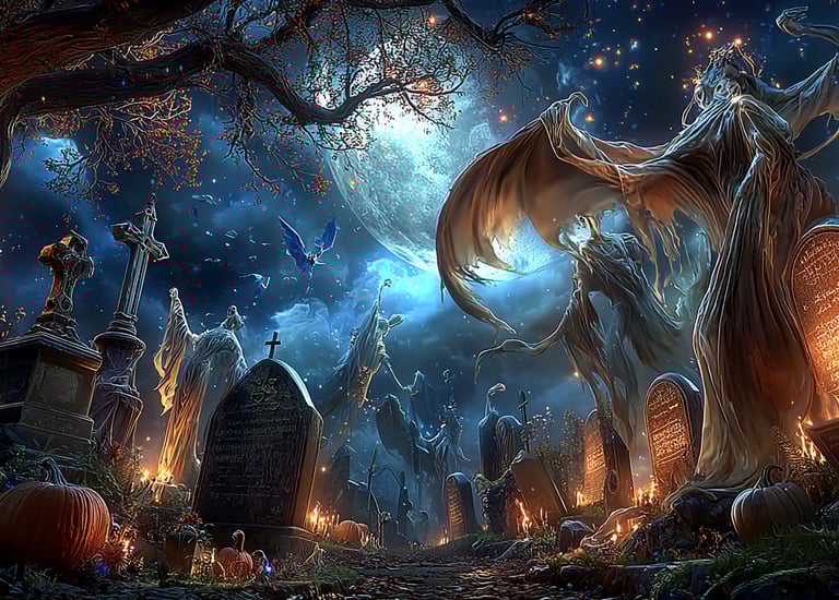 Album art for EmberVox song showing a graveyard and moonlight