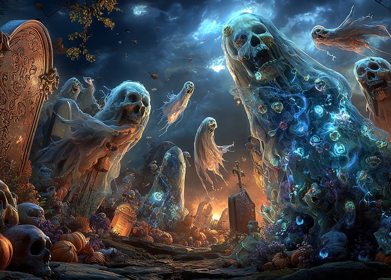 ghosts dancing to the halloween music