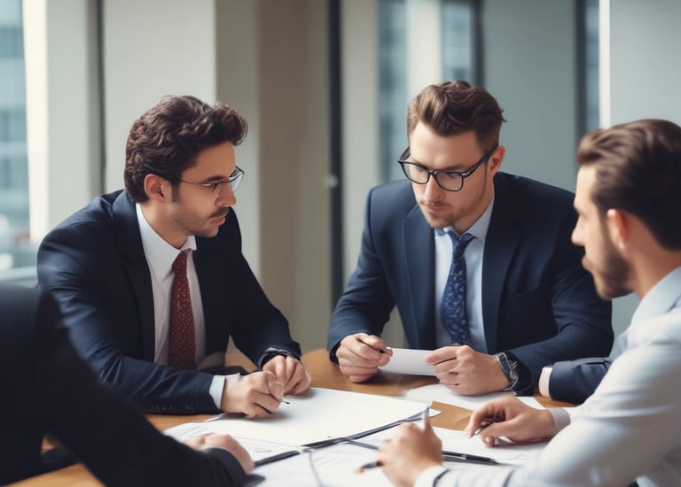 a group of business people sitting around a table