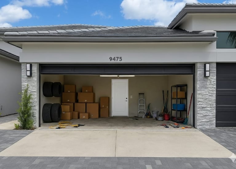 minimalist luxury home with concrete flooring and unorganised garage before