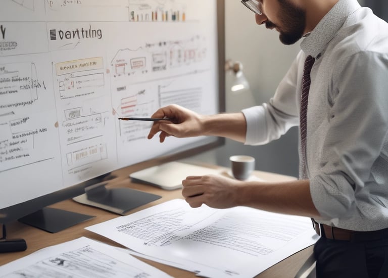 Magnifying glass over documents representing an operational audit.