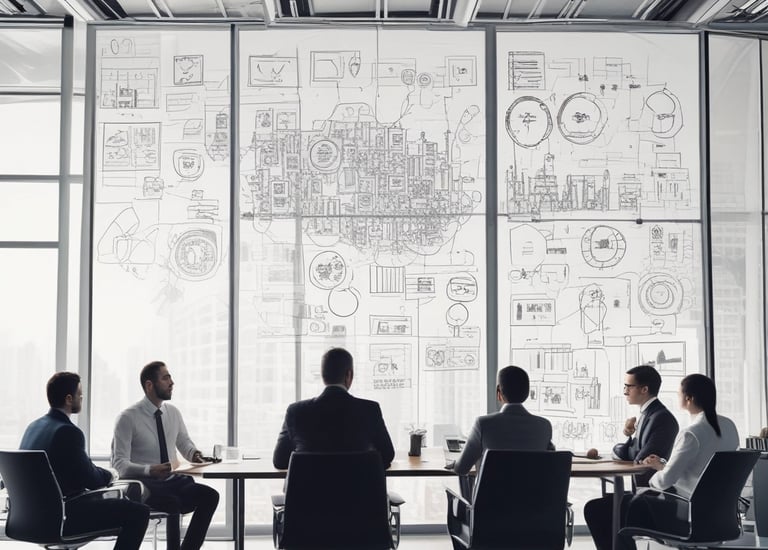 Blueprints and charts symbolizing project alignment.