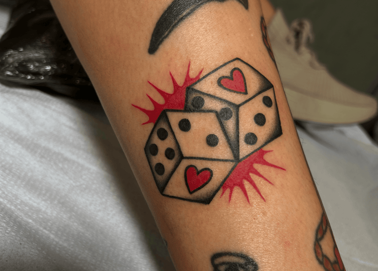 american traditional dice tattoo hearts
