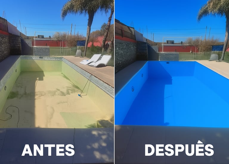 plastificado con fibra de vidrio en una pileta vacía. Trabajo de expertos ea Masterplas