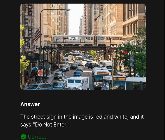 FastVLM high-resolution model example: AI correctly identifies a red-and-white “Do Not Enter” street