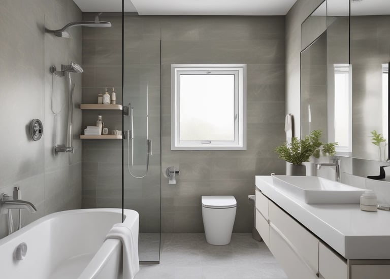 A cozy bathroom featuring elegant tiles and a soaking tub.