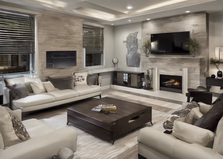 a beautiful basement entertainment space