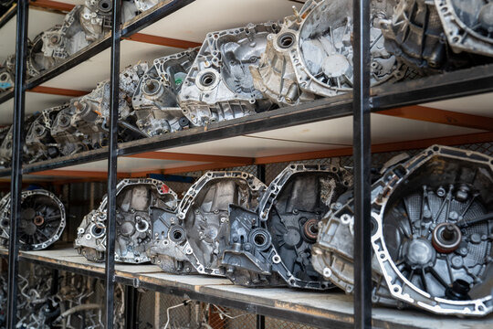 a bunch of car parts sitting on shelves