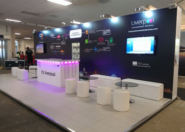 Eco friendly modular exhibition stand with raised floor option