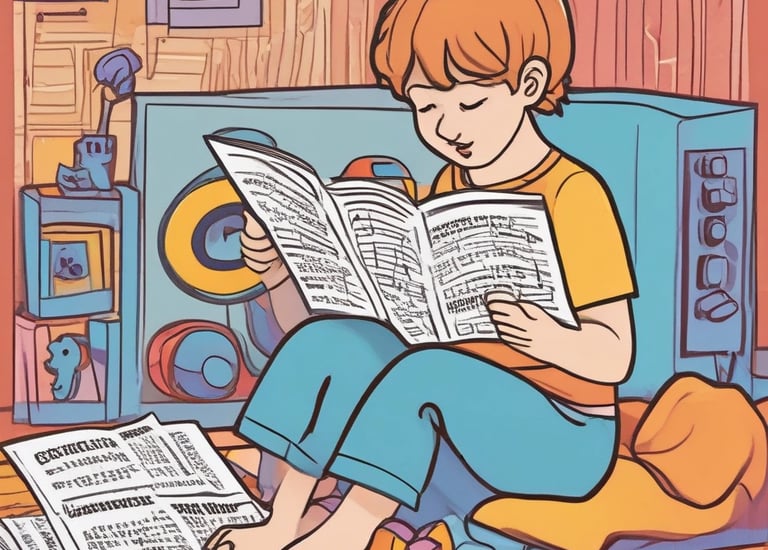 A person is playing or reading sheet music from a music stand with a religious statue of Jesus on the cross in the background, inside a dimly lit church.