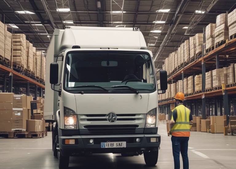 A busy construction site with several workers wearing safety helmets and reflective vests. They are surrounded by scaffolding, wooden planks, and stacks of bricks. Metal rods are protruding from various structures, and a blue container is visible in the background.