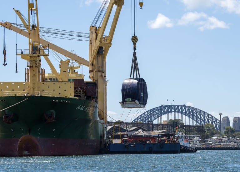 Unloading of Sydney Metro TBM in Sydney Harbour