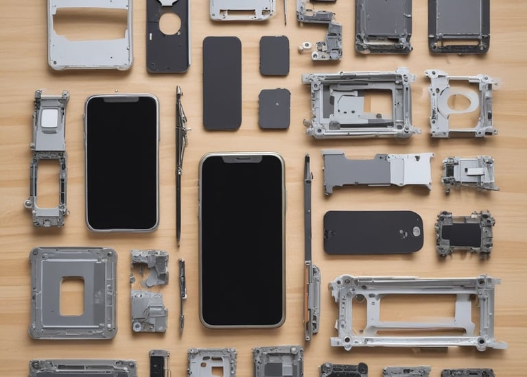 A smartphone with a severely cracked screen displays the word 'INSURANCE' on its screen. The device is black and appears to be placed on a white surface.