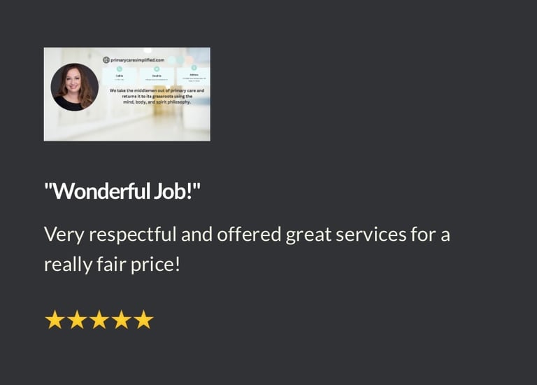 a woman with a business card saying wonderful job