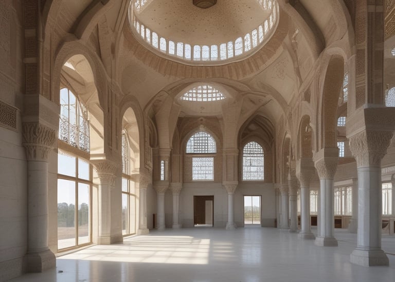 A close-up view of a brick building under renovation, with scaffolding around it. The structure displays intricate architectural details and weathered textures, suggesting age and historical significance.
