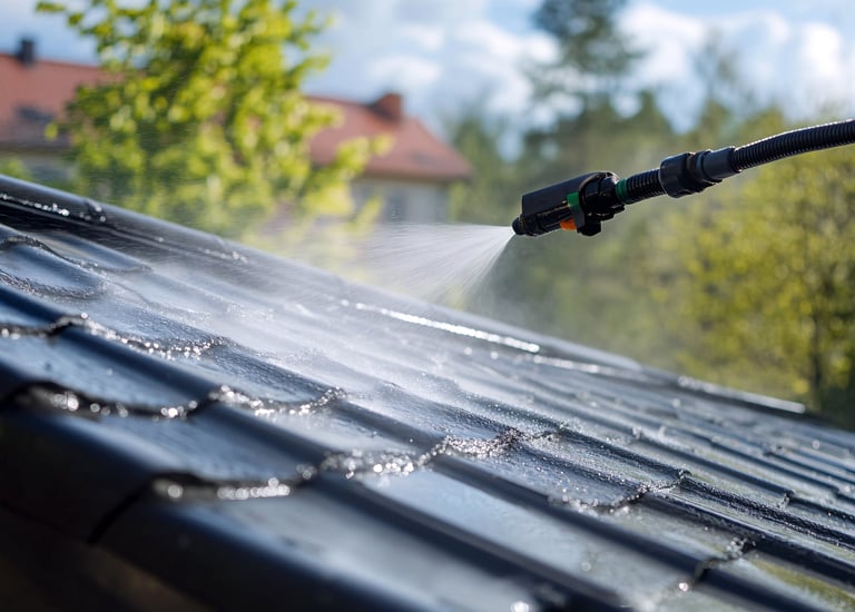 Application d'un traitement curatif au pulvérisateur basse pression pour nettoyer une toiture