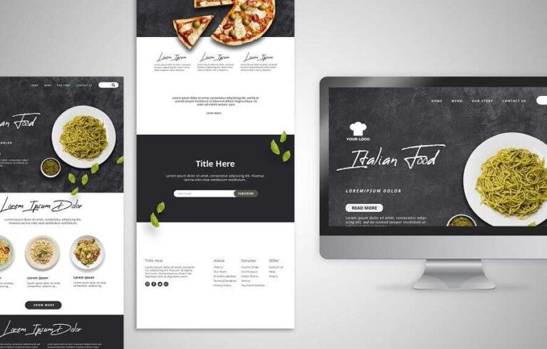 une capture d'écran d'ordinateur pour la conception d'un site web de restaurant (site vitrine)
