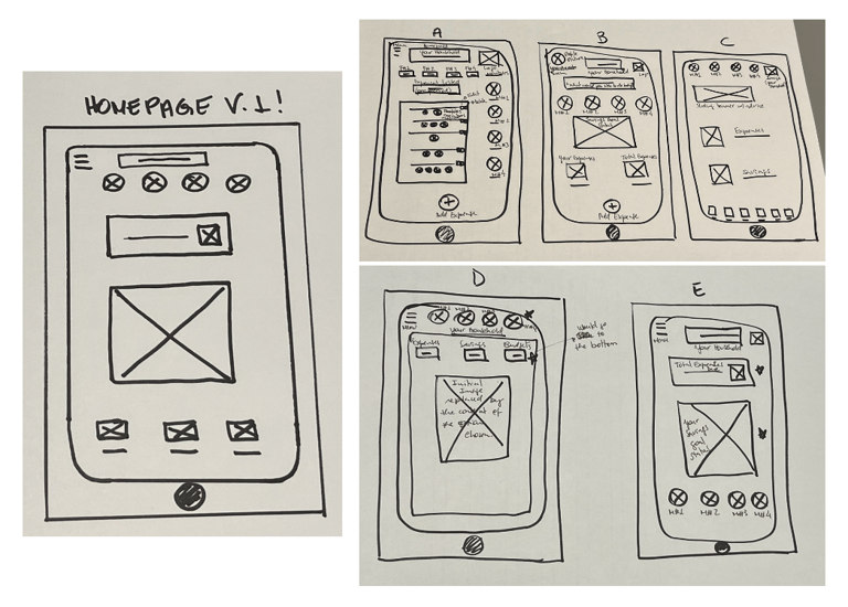 pictures of paper wireframes for the app