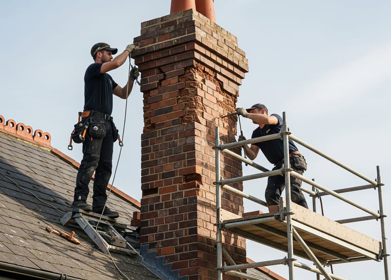 masonry contractor performing a chimney repair
