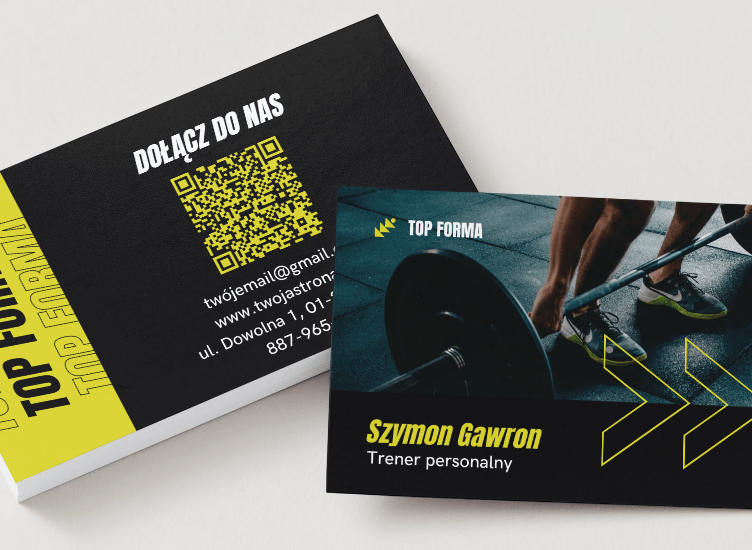 a business card with a barbell on it
