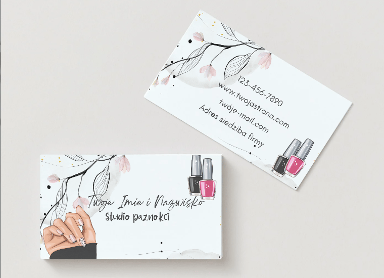 wizytówka dla salonu manicure z motywem lakieru do paznokci, zaprojektowana przez Strony dlakażdego