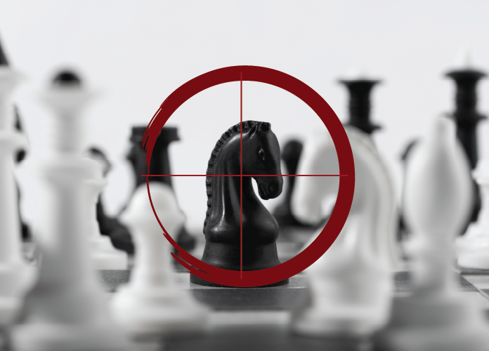 a chess board game with a red crosshair