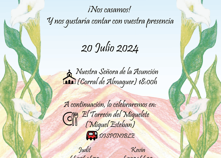 Invitación boda. Lápices de colores. Digitalización.
